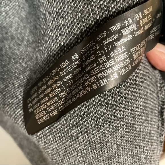 NWT Zara Gray Knit Draped Open Front Faux Black Leather Long Sleeve Coat - Picture 6 of 7